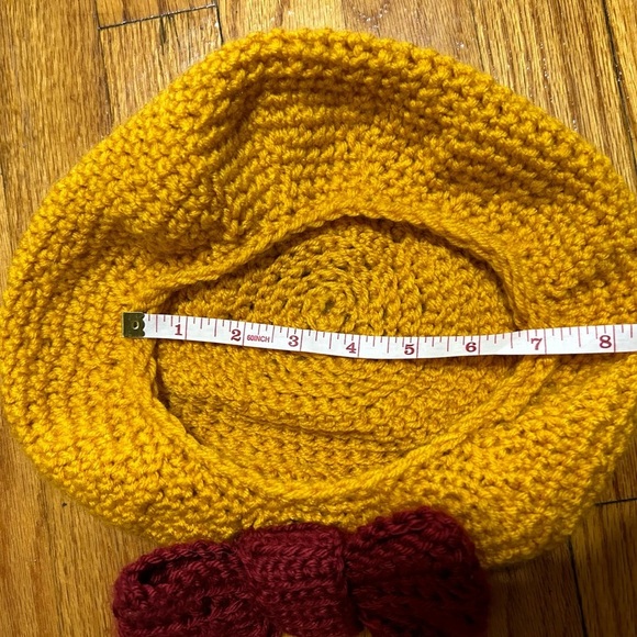 Handmade Women’s Crochet Mustard Yellow Hat With Bow - Picture 4 of 6